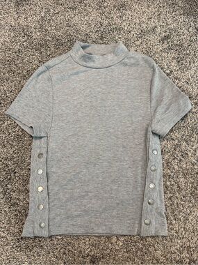 We The Free Short Sleeve Mock Neck Top in Light Gray with Side Snap Buttons